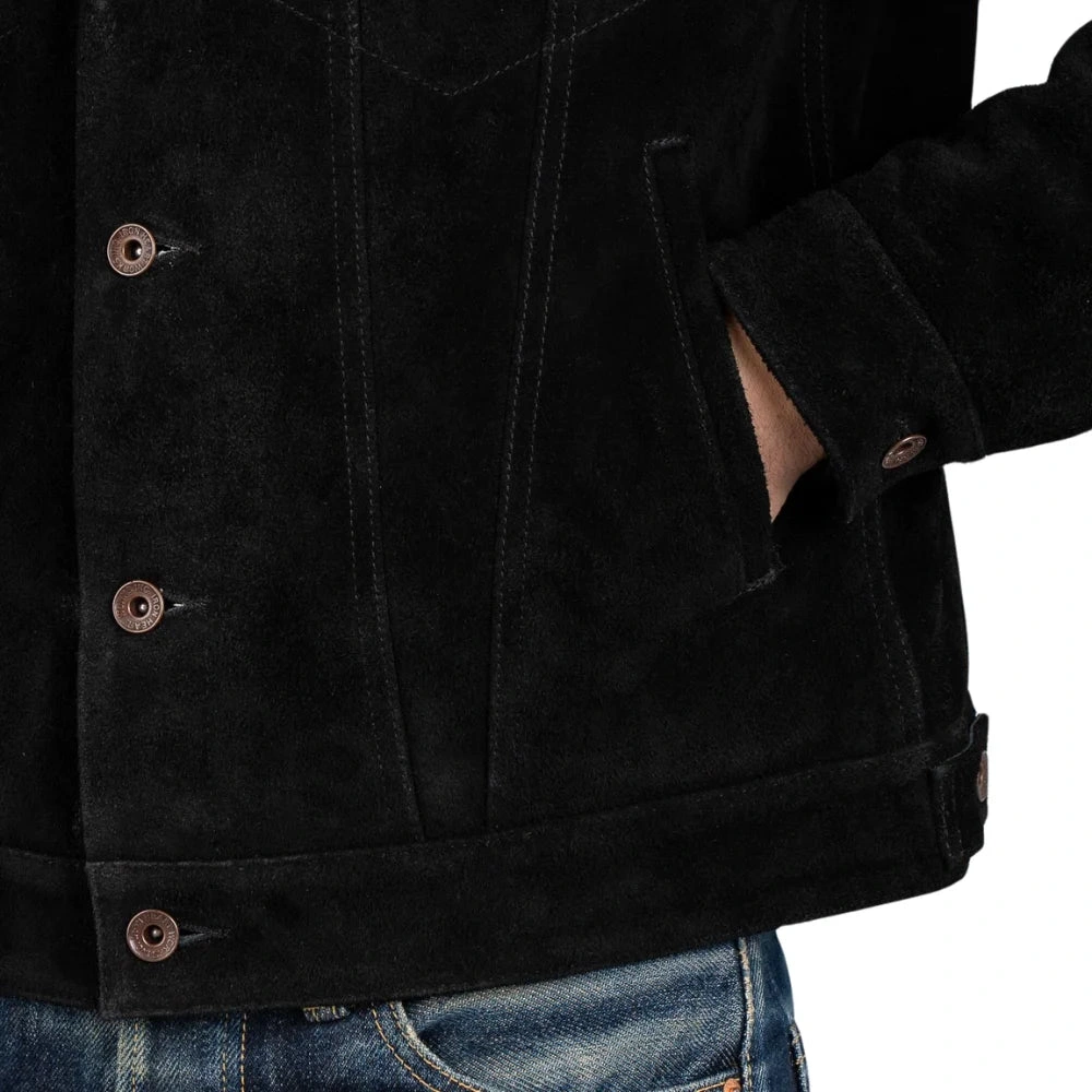 Herren Leder Truckerjacke – Klassisch, Schwarz, Luxus-Samt – Unverzichtbar!