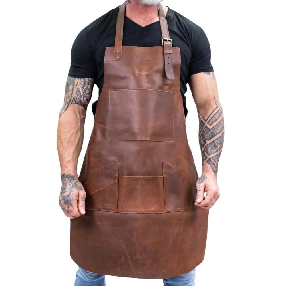Echtes Leder Meisterstück: Vielseitige Schürze für Sie & Ihn mit praktischen Taschen.